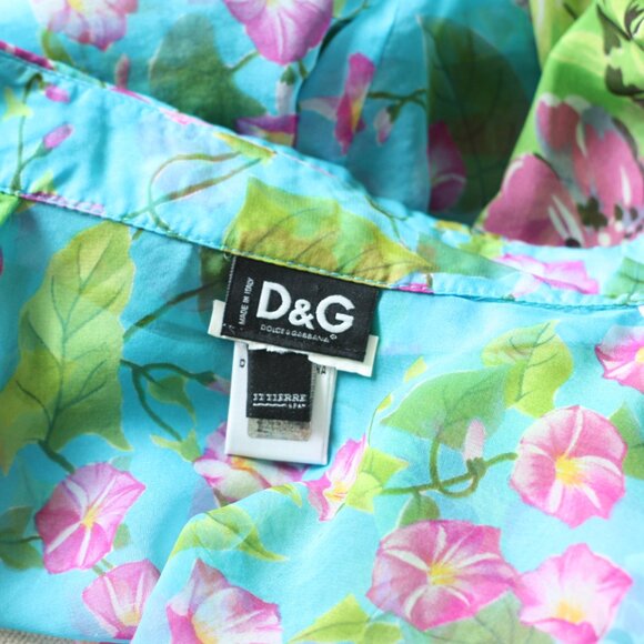 DOLCE & GABBANA Sheer Bright Green, Pink, Blue Floral Long Sleeve Silk Shirt - Picture 4 of 5
